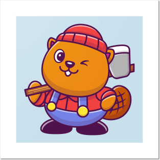 Cute Beaver Lumberjack Cartoon Posters and Art